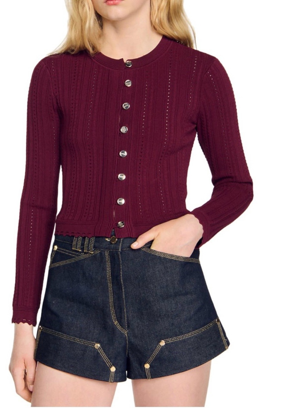 Sandro holiday cropped cardigan berry color like new